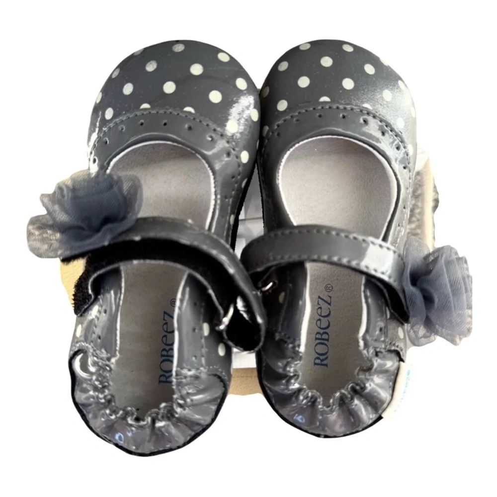 Robeez Mary Jane shoes 12-18m Baby New In Box Polka Dots Tule Flower